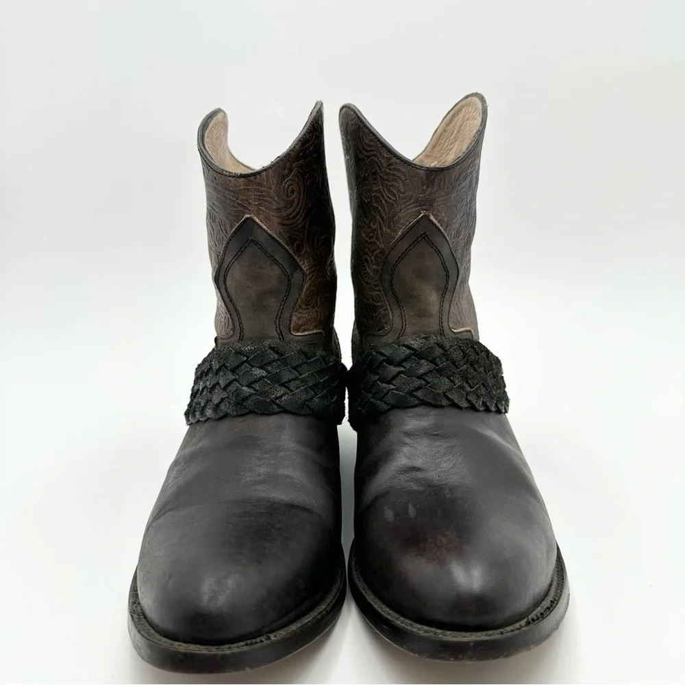 Freebird by Steven Mzcal Slate Brown Tooled Leather Western Ankle Boots